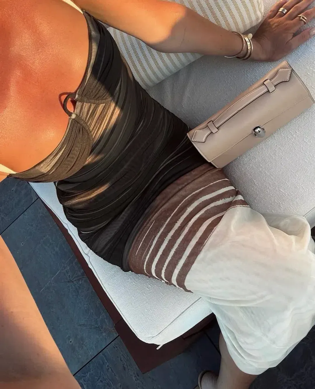 SIR The Label Breeze Striped Ruched Mesh Midi Dress Multi Size 0 / AU 6 for rent on The Volte - main image