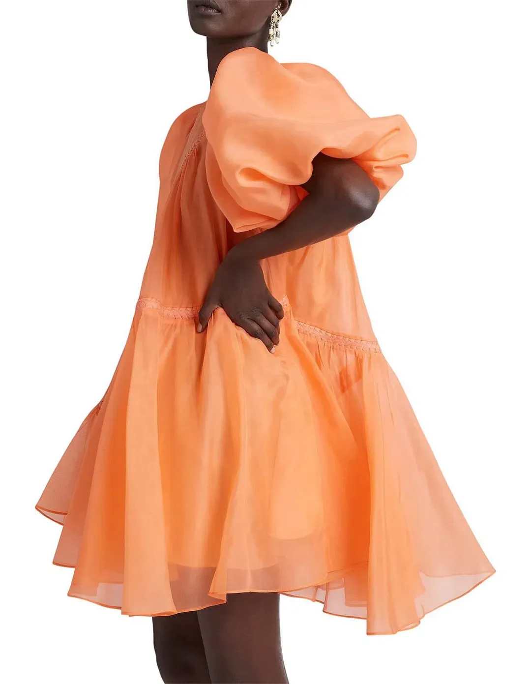 Aje Riviera Puff Sleeve Mini Dress Orange Size 6 for rent on The Volte - main image