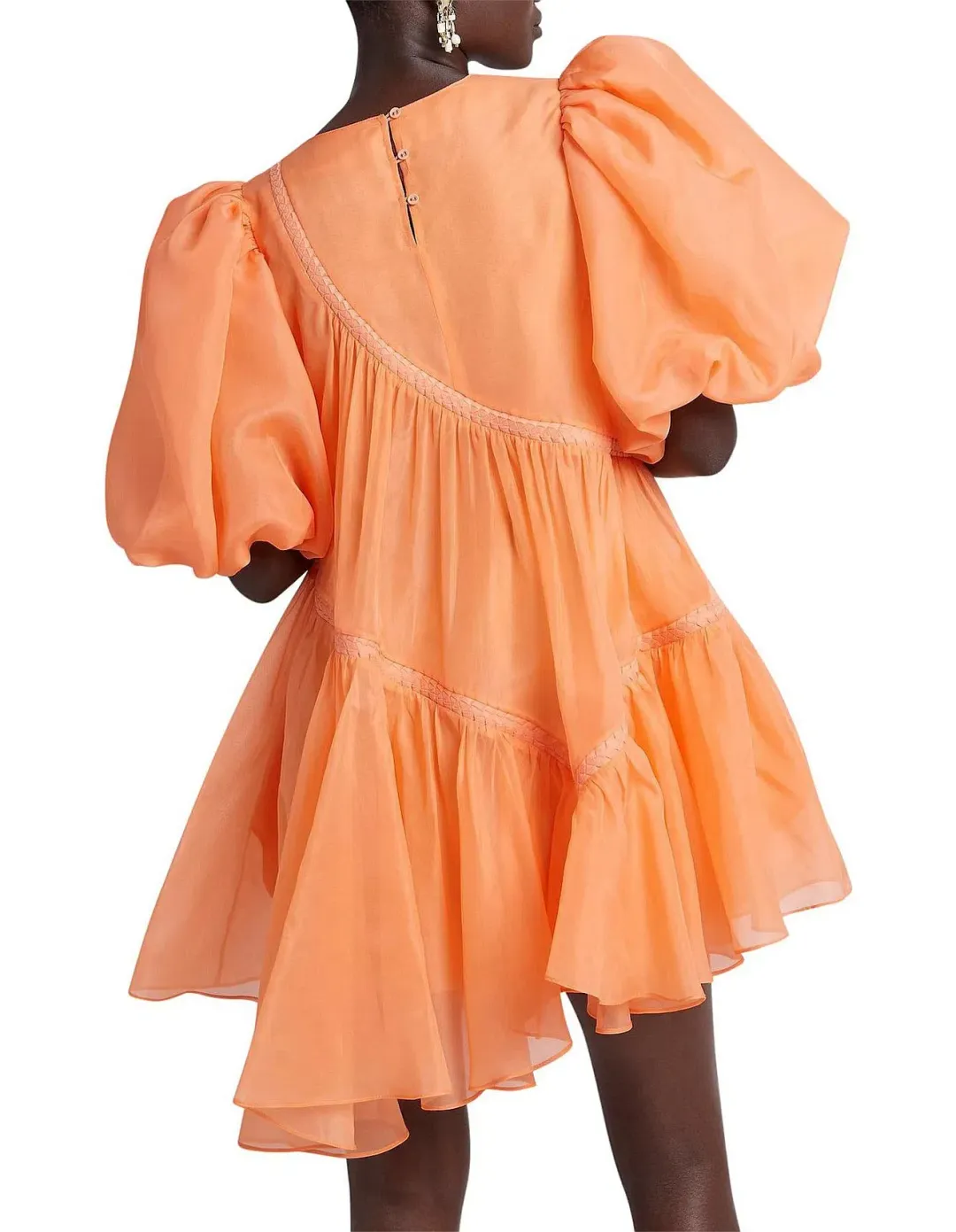 Aje Riviera Puff Sleeve Mini Dress Orange Size 6 for rent on The Volte - main image