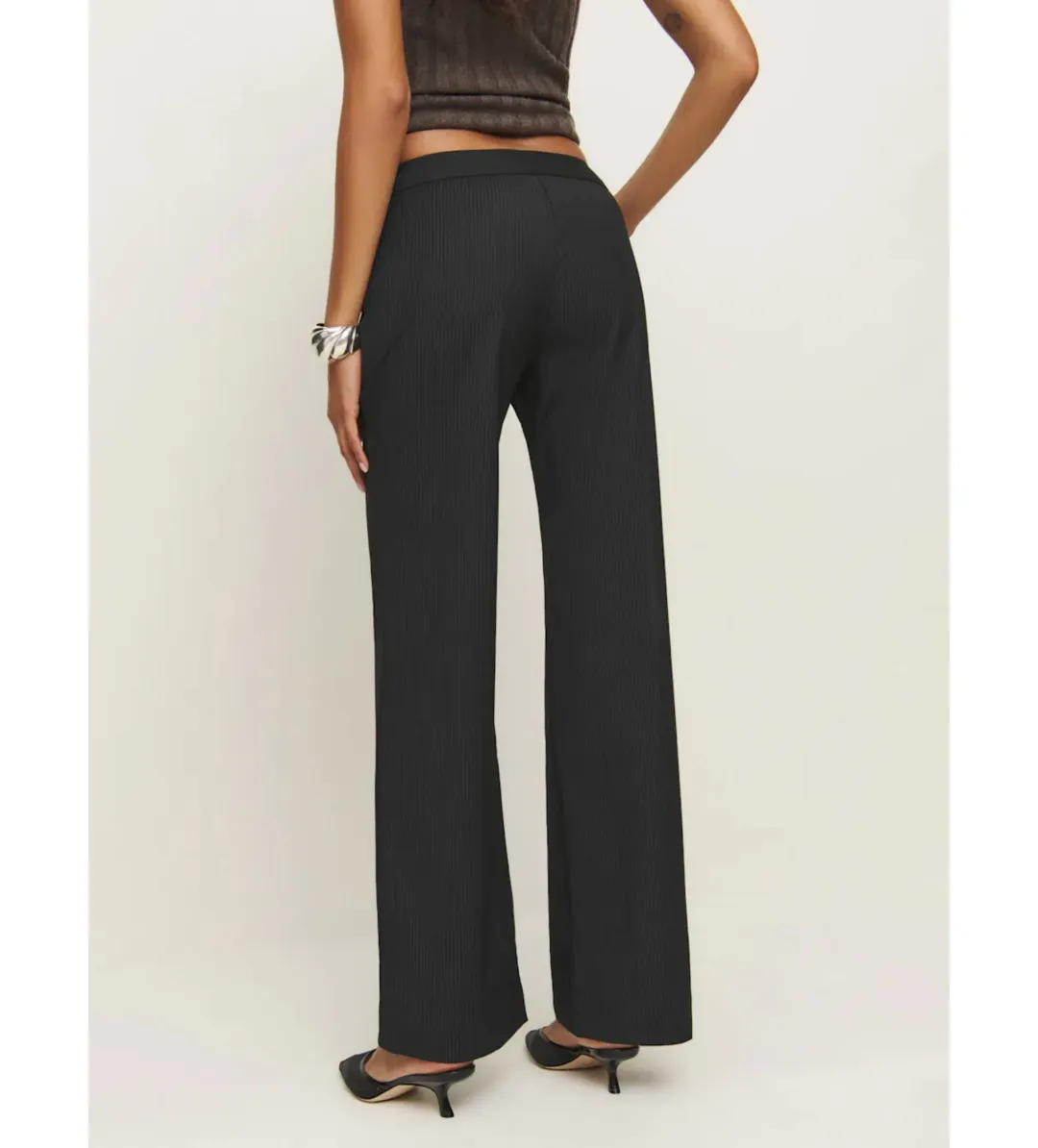 Reformation Cherie Low Waisted Pant Black Stripe Size AU 8 for rent on The Volte - main image