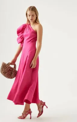 Aje Bonjour Asymmetric Midi Dress Pink Size AU 8 for rent on The Volte - image 1