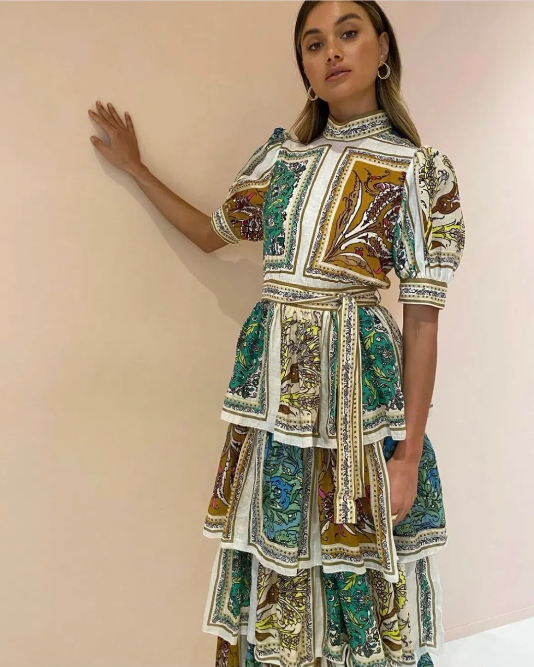 Alemais Delphine Tiered Midi Dress Multi Size 6 for rent on The Volte - main image