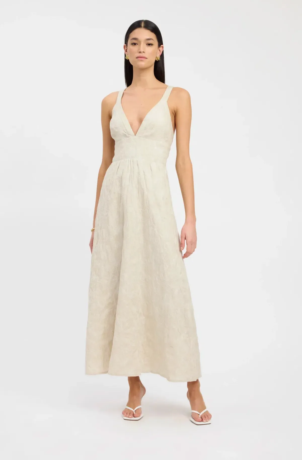 Kookai Palm Tallulah Vee Midi Dress Beige Size 6 for rent on The Volte - main image