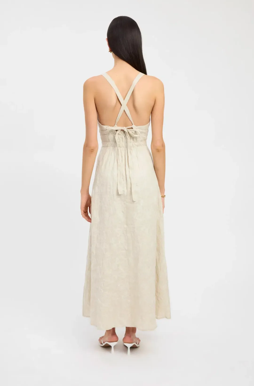 Kookai Palm Tallulah Vee Midi Dress Beige Size 6 for rent on The Volte - main image