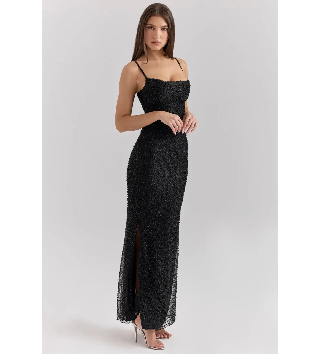 House of CB Calla Black Pearl Embellished Maxi Dress Black Size XS / AU 6 for rent on The Volte - main image