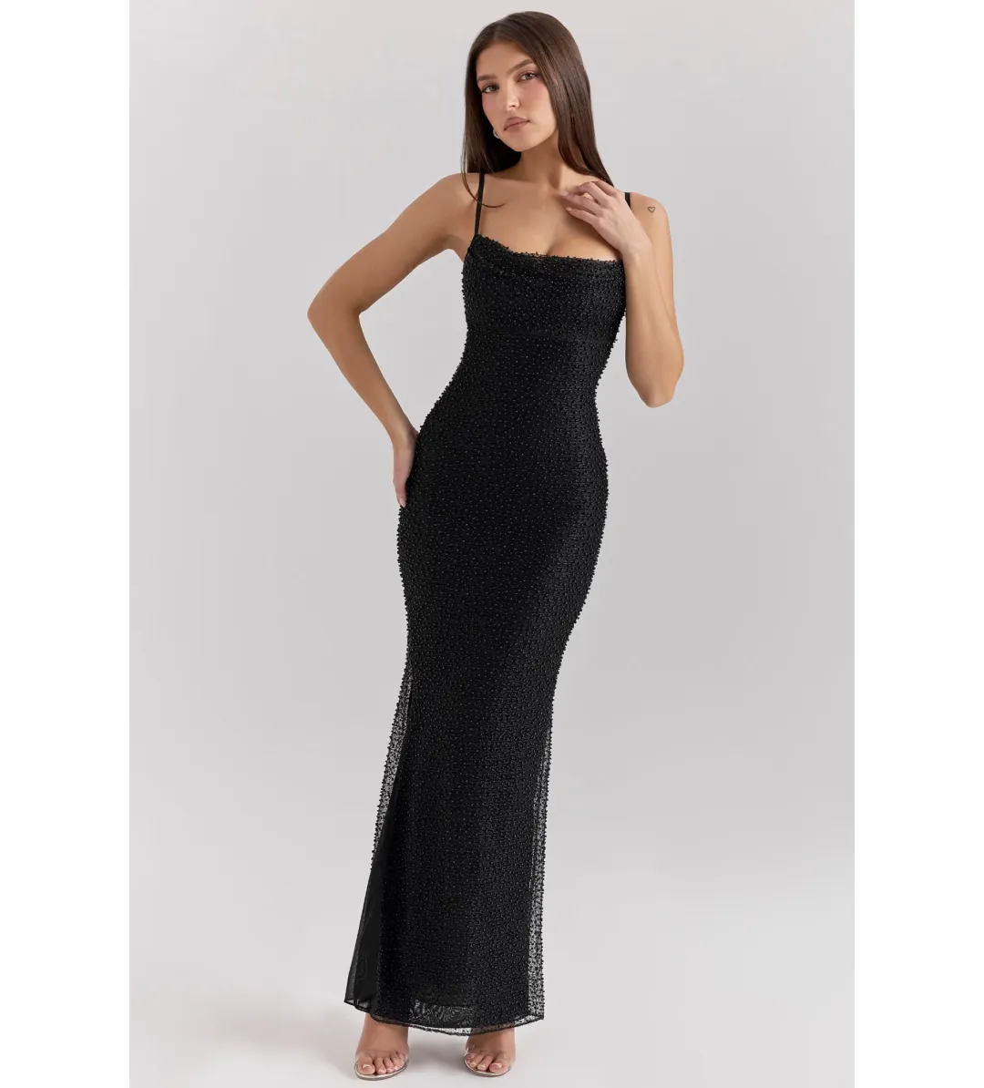 House of CB Calla Black Pearl Embellished Maxi Dress Black Size XS / AU 6 for rent on The Volte - main image