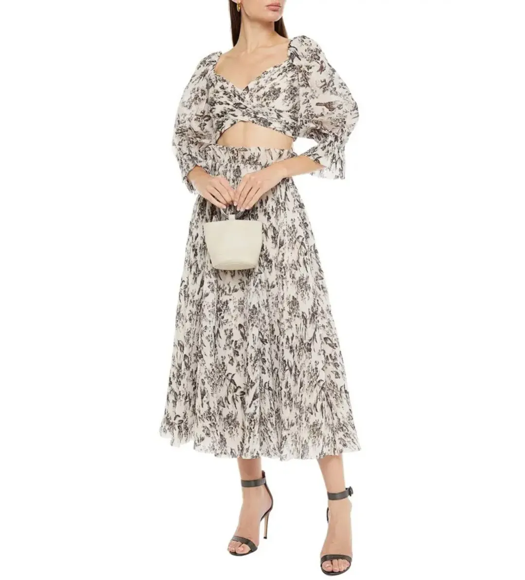 Zimmermann Pleated Printed Organza Bodice Size 1/AU 10 and Midi Skirt Set Size 0/AU 8 in Bird Toile Print for rent on The Volte - main image