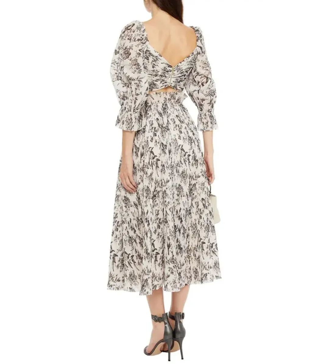 Zimmermann Pleated Printed Organza Bodice Size 1/AU 10 and Midi Skirt Set Size 0/AU 8 in Bird Toile Print for rent on The Volte - main image