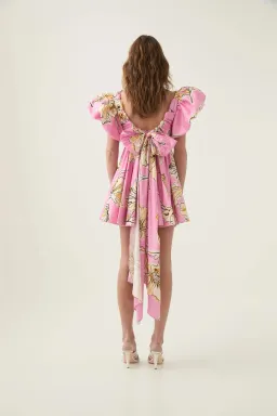 Aje Gretta Bow Back Mini Pink Hibiscus Size AU 8 for rent on The Volte - image 2