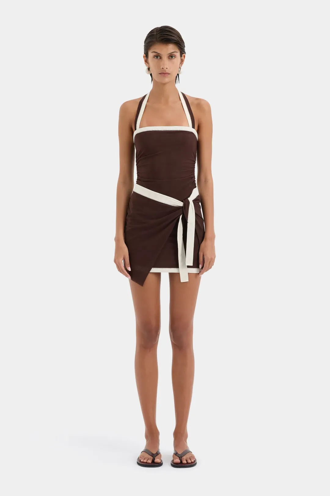 Sir the Label Jacques Mini Dress in Chocolate Size 0 (AU 6) for rent on The Volte - main image