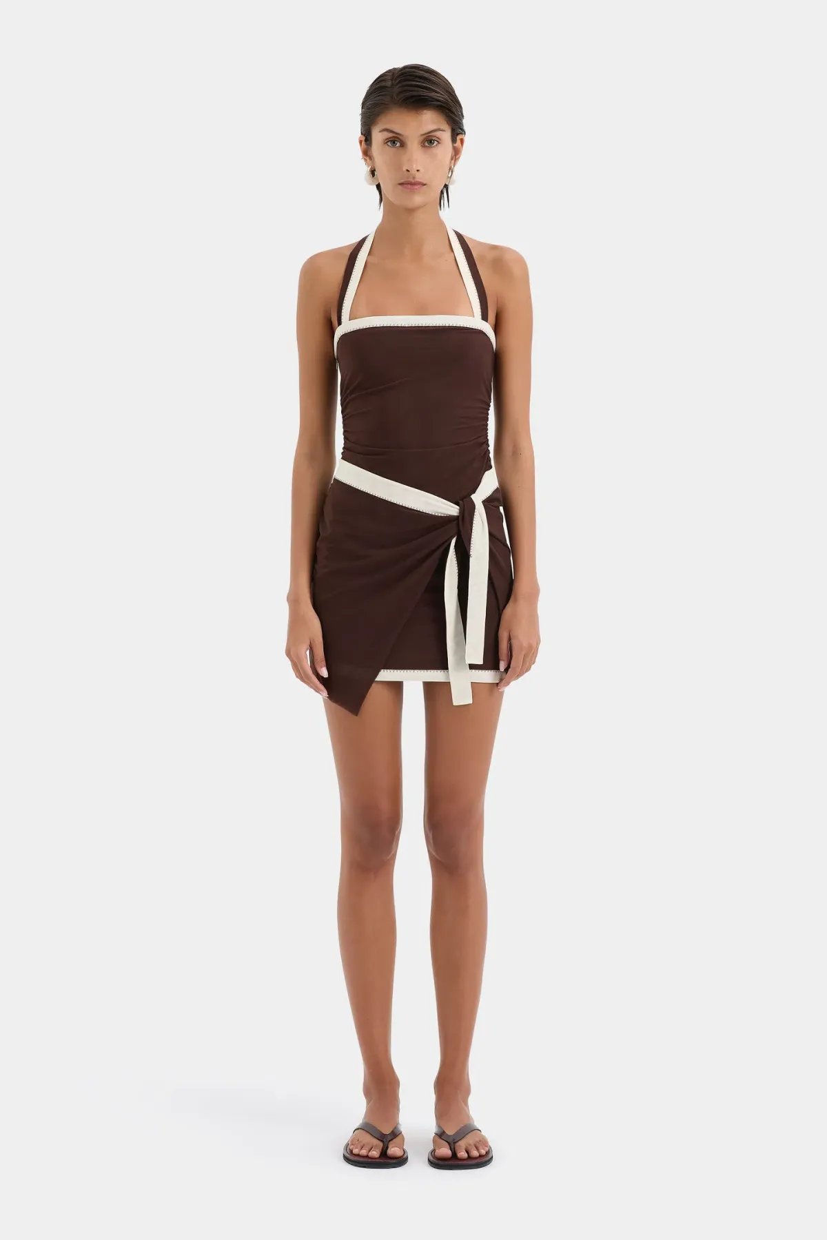 Sir the Label Jacques Mini Dress in Chocolate Size 0 (AU 6) for rent on The Volte - main image