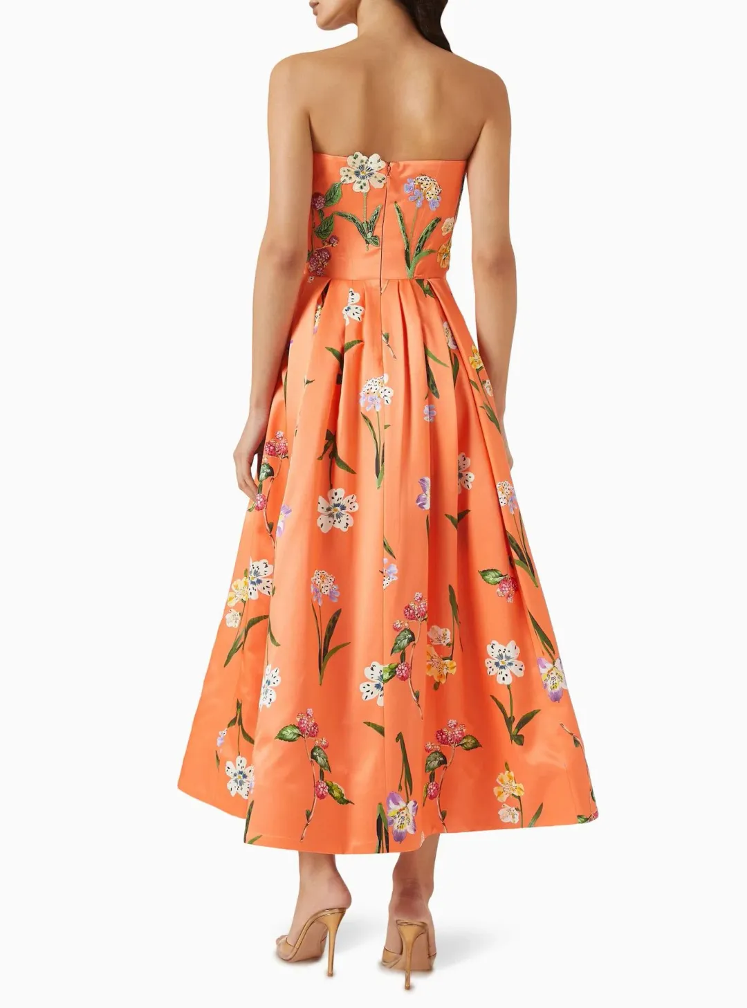 Leo Lin Lynn Bustier Midi Dress in Wild Flower in Coral Size 8 for rent on The Volte - main image
