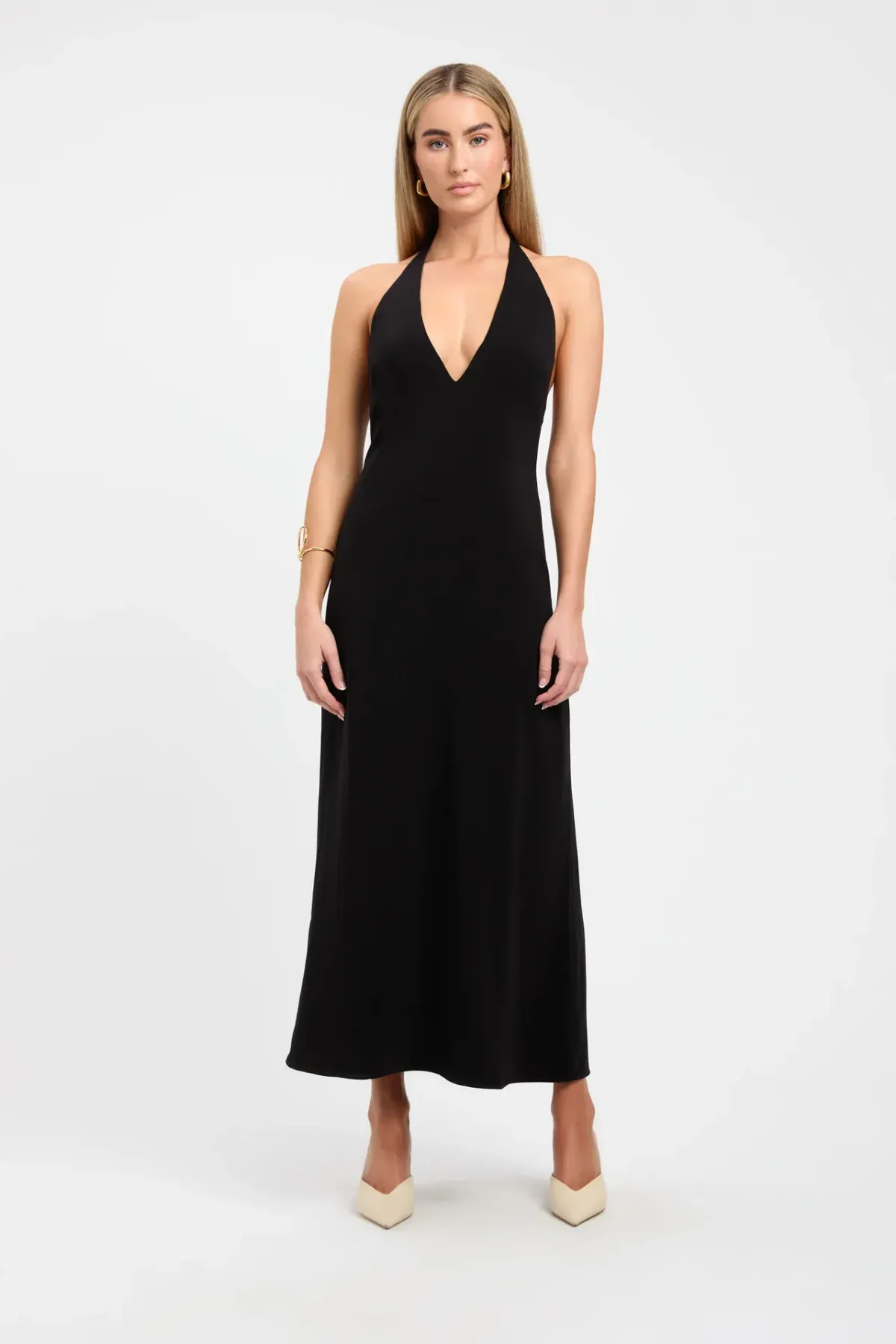 Kookai Koko Deep Vee Dress Midi Black Size AU 8 for rent on The Volte - main image