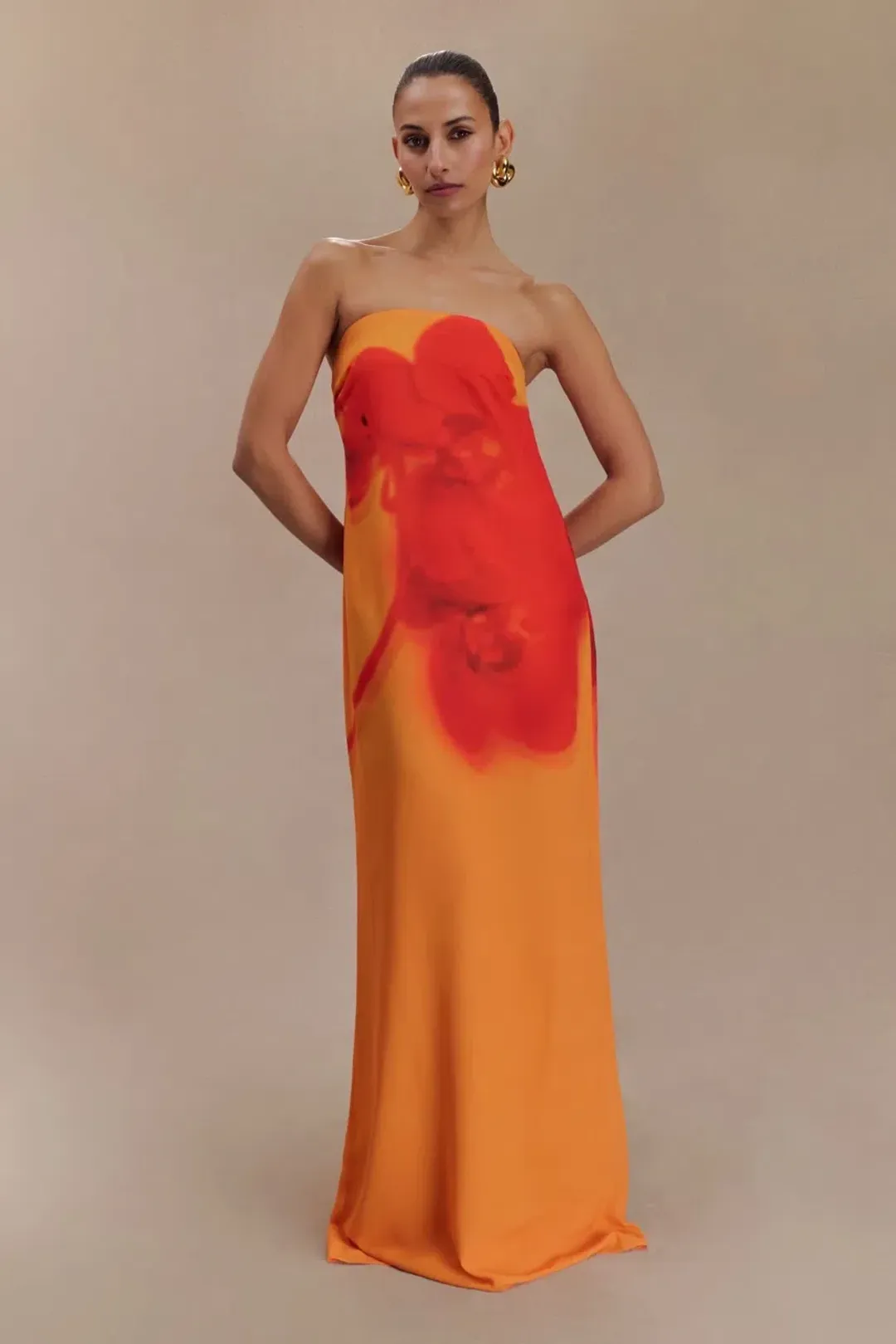 Meshki Amaya Strapless Maxi Dress Koi Orchid Print Size S/AU 8 for rent on The Volte - main image