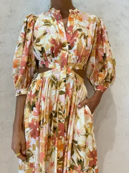 Significant Other Svana Linen Blend Midi Dress Watercolour Floral Size 10 for rent on The Volte - image 3