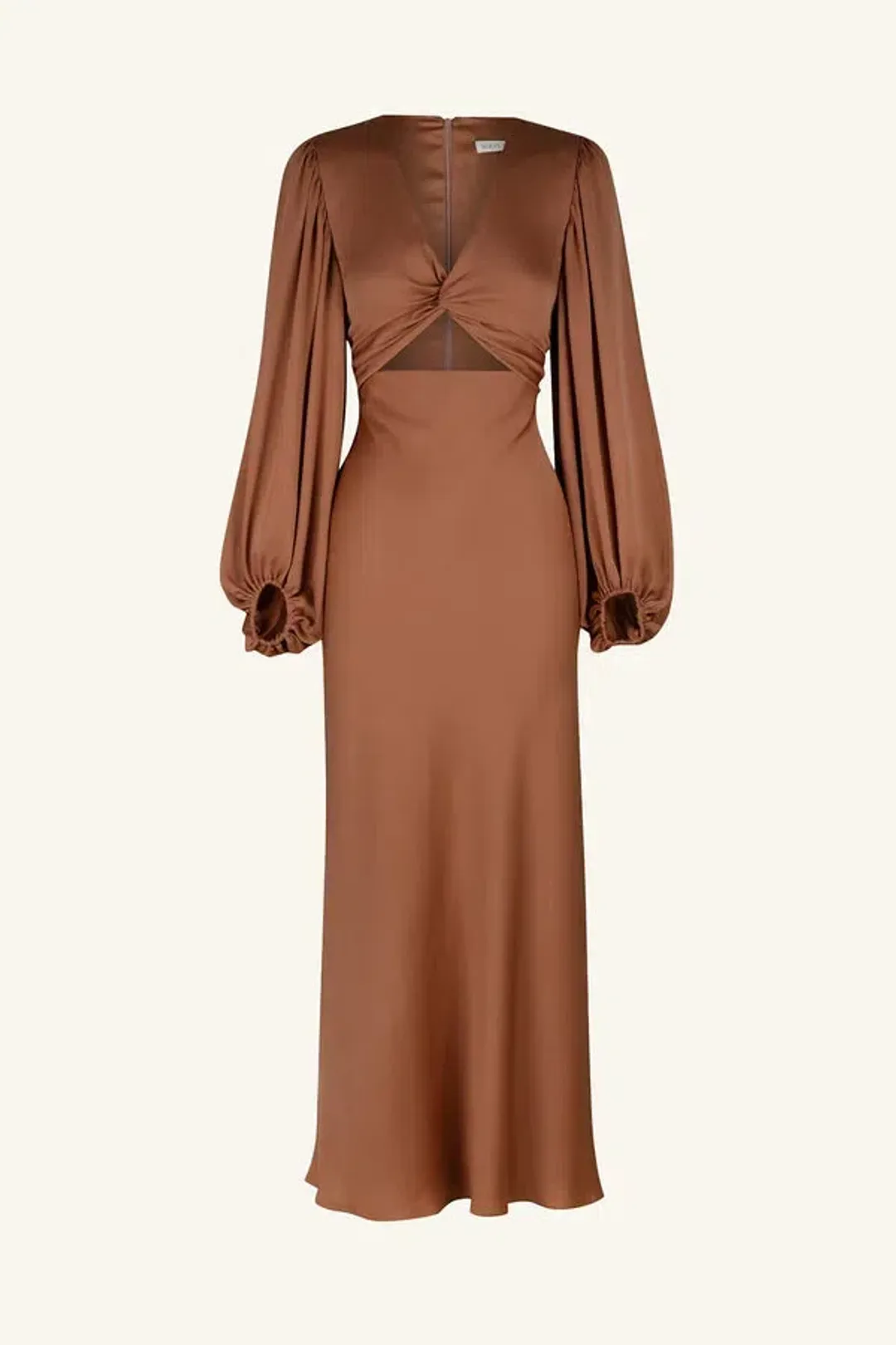 Shona Joy Luxe Front Twist Midi Dress Brown Size 10 for rent on The Volte - main image