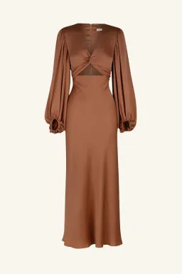 Shona Joy Luxe Front Twist Midi Dress Brown Size 10 for rent on The Volte - image 5