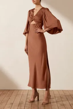 Shona Joy Luxe Front Twist Midi Dress Brown Size 10 for rent on The Volte - image 2