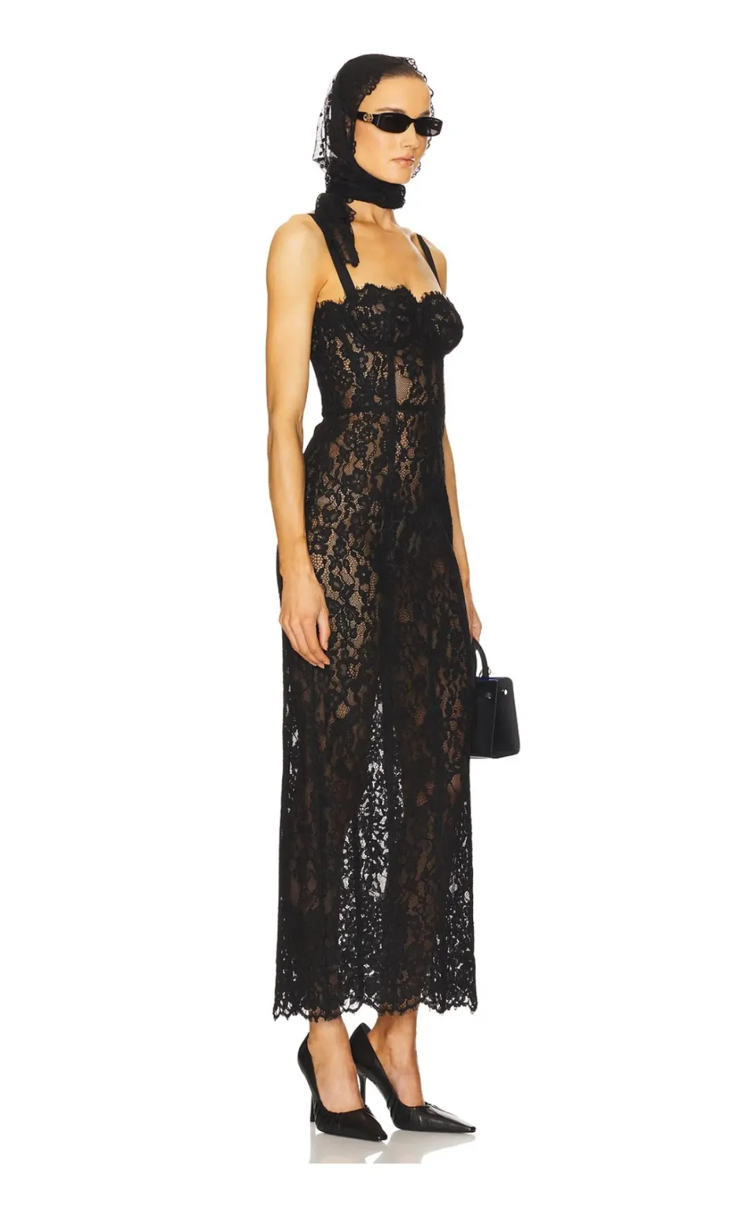 Helsa Black Lace Column Dress Black Size 8 for rent on The Volte - main image