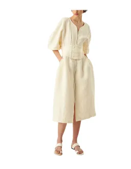 Oroton Full Sleeve Corset Midi Dress Cream Size AU 6 for rent on The Volte - image 1