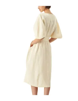 Oroton Full Sleeve Corset Midi Dress Cream Size AU 6 for rent on The Volte - image 2