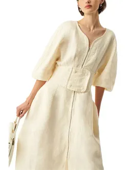 Oroton Full Sleeve Corset Midi Dress Cream Size AU 6 for rent on The Volte - image 3