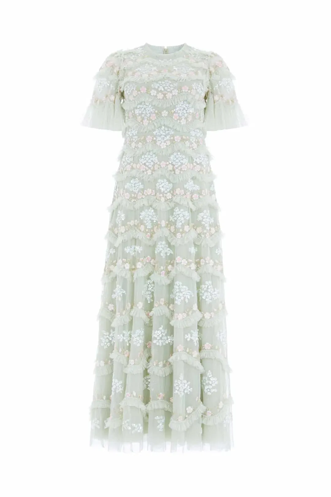 Needle & Thread Wave Ankle Gown Green Sequin Floral Daisy Size 10 for rent on The Volte - main image