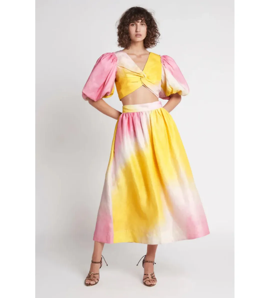 Aje Cloud Burst Cropped Blouse and Skirt Set in Pink Size AU 6 for rent on The Volte - main image