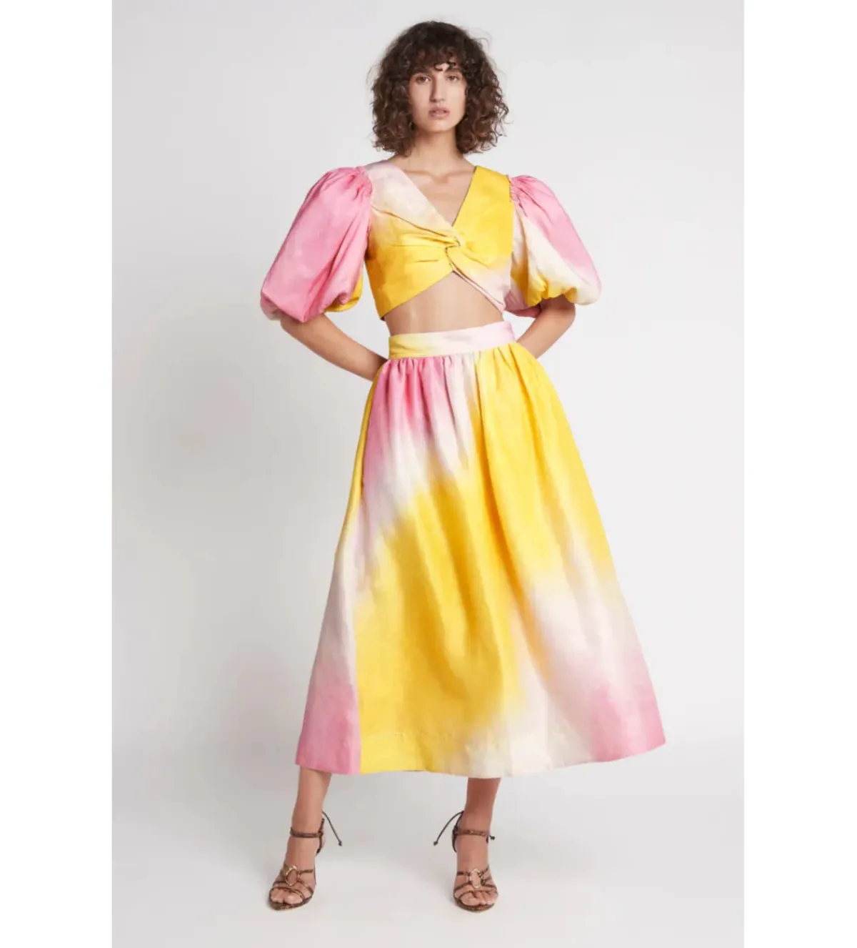 Aje Cloud Burst Cropped Blouse and Skirt Set in Pink Size AU 6 for rent on The Volte - main image