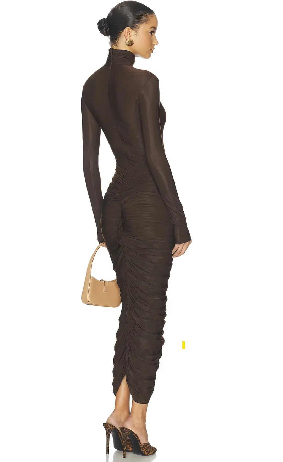 Helsa The Super Sheer Ruched Dress Brown Size 6 - 8 for rent on The Volte - main image