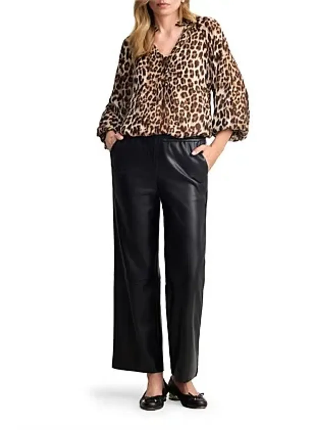 Blue Illusion Faux Leather Cropped Pants in Black Size 8/XS for rent on The Volte - main image