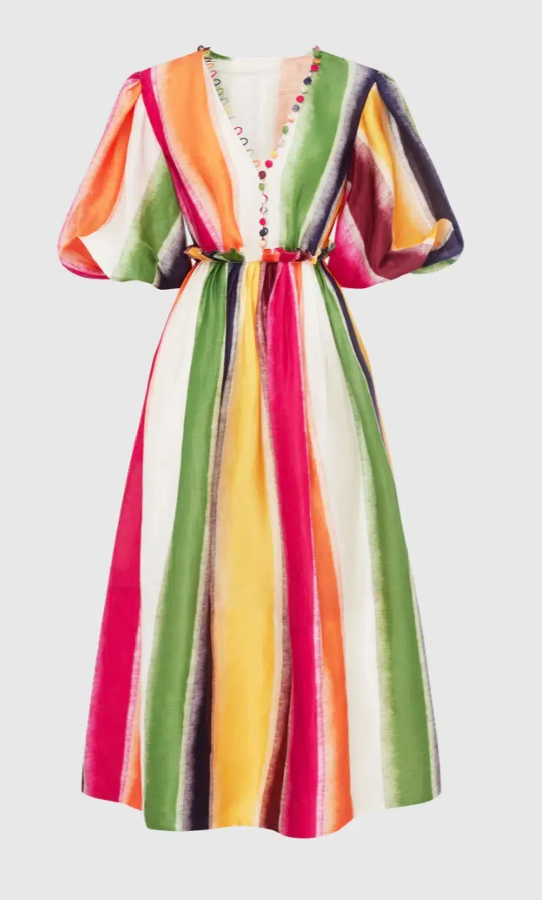 Leo Lin Fortune Stripe Silk Linen Midi Dress Size AU 12 for rent on The Volte - main image