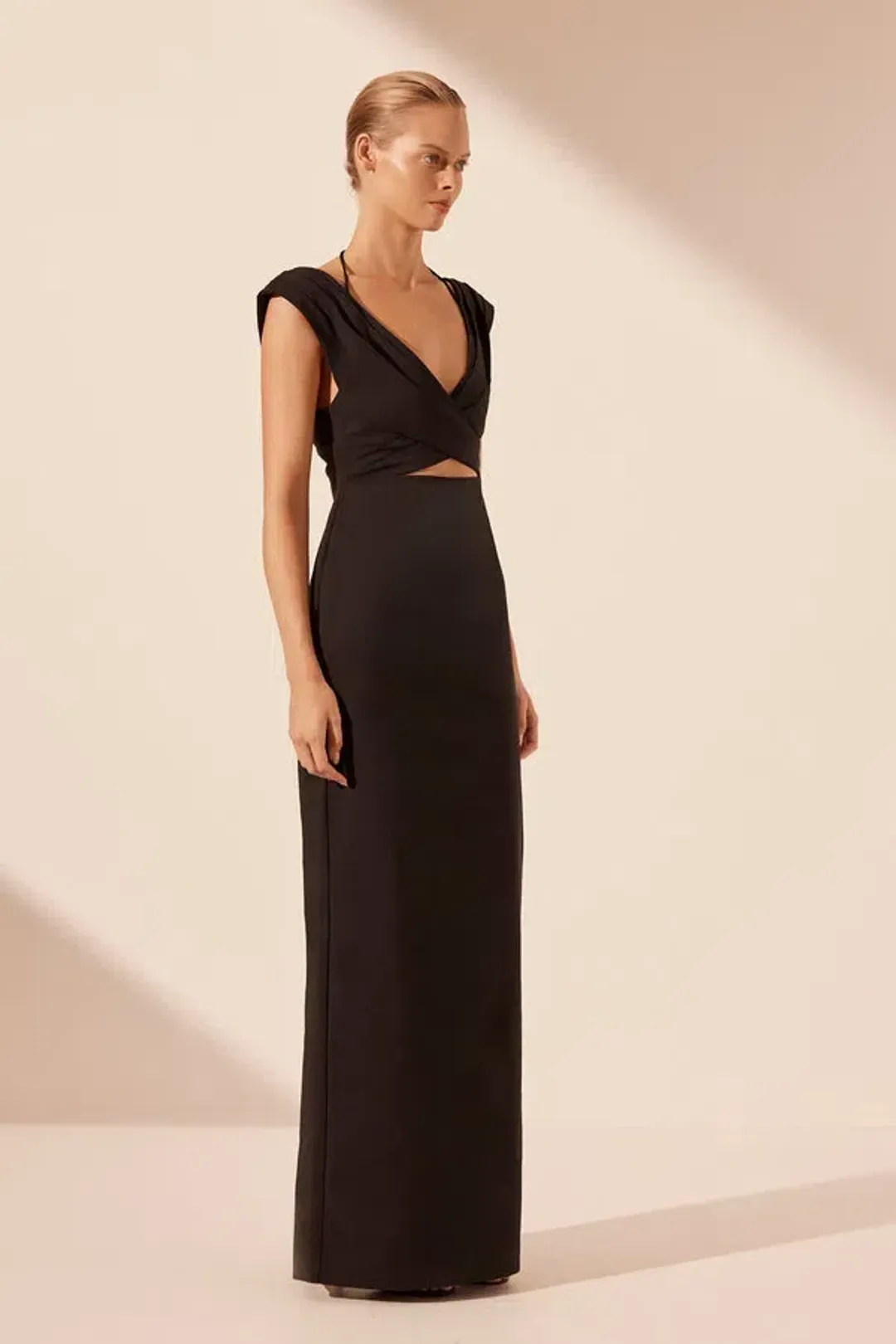 Shona Joy Lani Cross Front Ruched Maxi Dress Black Size 10 for rent on The Volte - main image