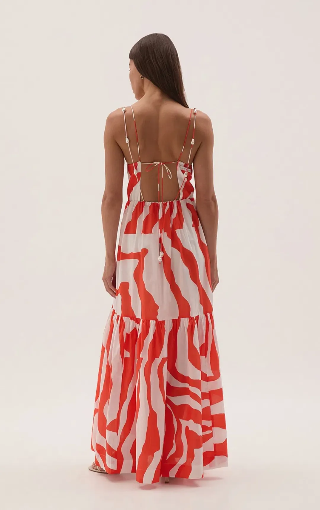 Aje Studios Marley Tiered Maxi Dress Coral Zebra Size AU 14 for rent on The Volte - main image