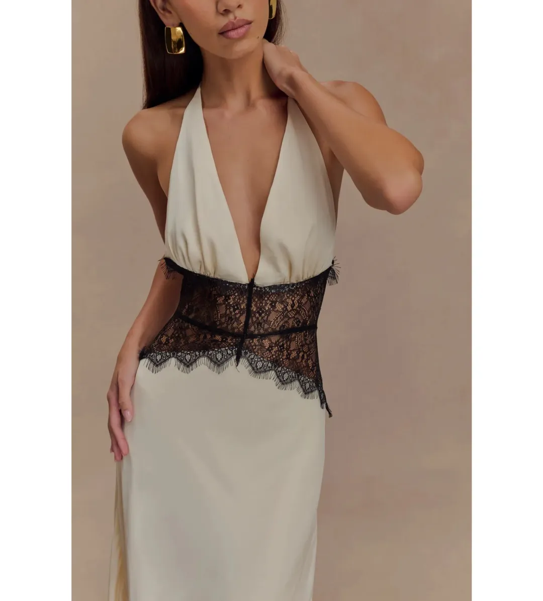 Meshki Dinah Lace and Satin Maxi Dress in Black/Ivory Size S/AU 8 for rent on The Volte - main image
