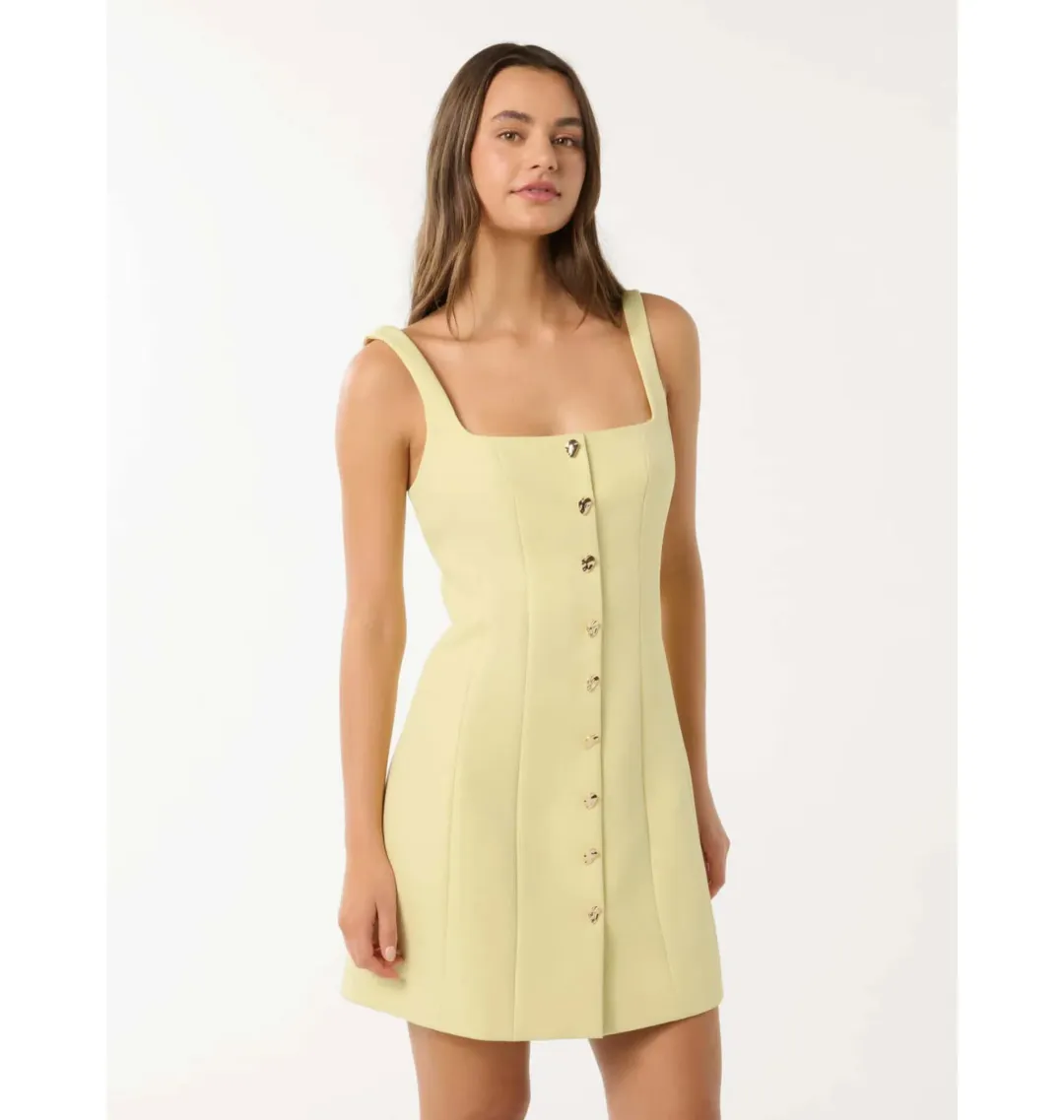 Forever New Penny Button Down Mini Dress Yellow Size 14 for rent on The Volte - main image