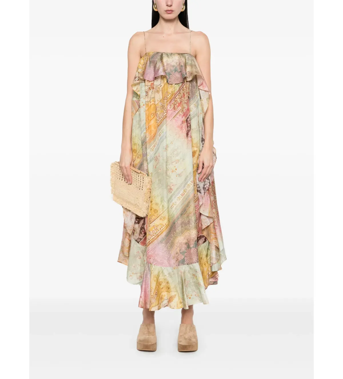 Zimmerman Tallow Ruffle Maxi Dress Multi Size 14 for rent on The Volte - main image