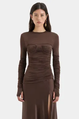 Sir Alessia Draped Jersey Satin Maxi Gown Brown Size 8  for rent on The Volte - image 4