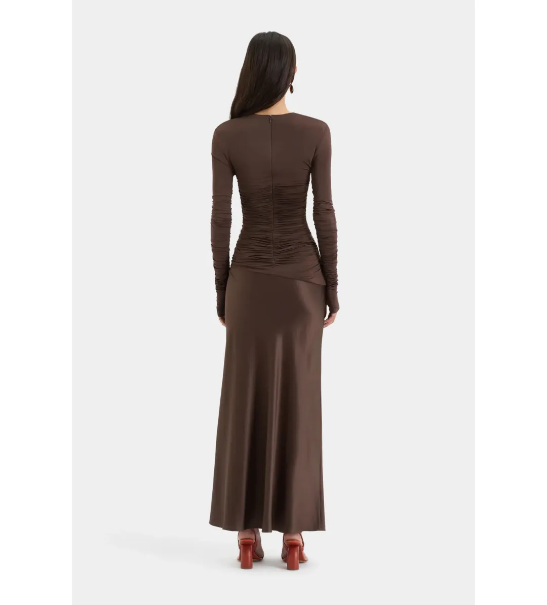 Sir the Label Alessia Draped Gown in Chocolate Size 10 for rent on The Volte - main image