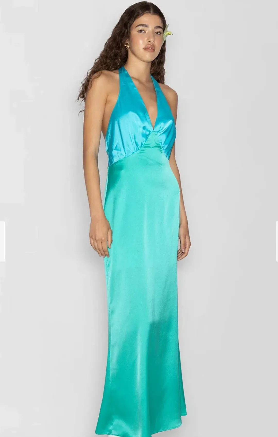 The Wolf Gang Oahu Slip Dress Maxi Aquamarine Size AU 10 for rent on The Volte - main image