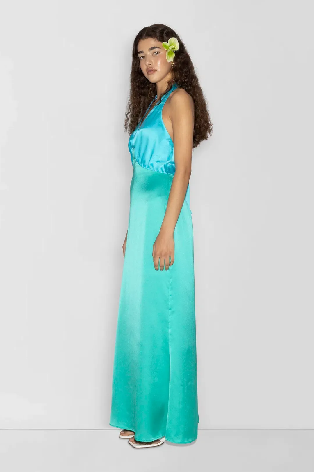 The Wolf Gang Oahu Slip Dress Maxi Aquamarine Size AU 10 for rent on The Volte - main image