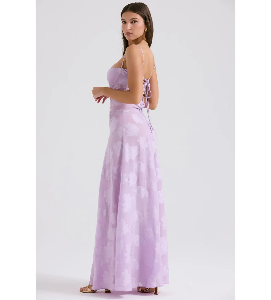 House of CB Seren Lace Back Maxi Dress Orchid Floral Size 8 for rent on The Volte - main image