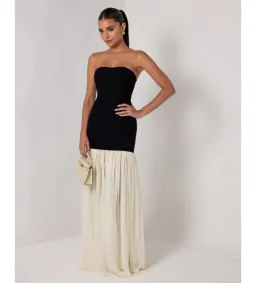 Heiress Beverly Hills Black Strapless Cream Chiffon Maxi Dress Multi Size XXS / AU 4 for rent on The Volte - image 2