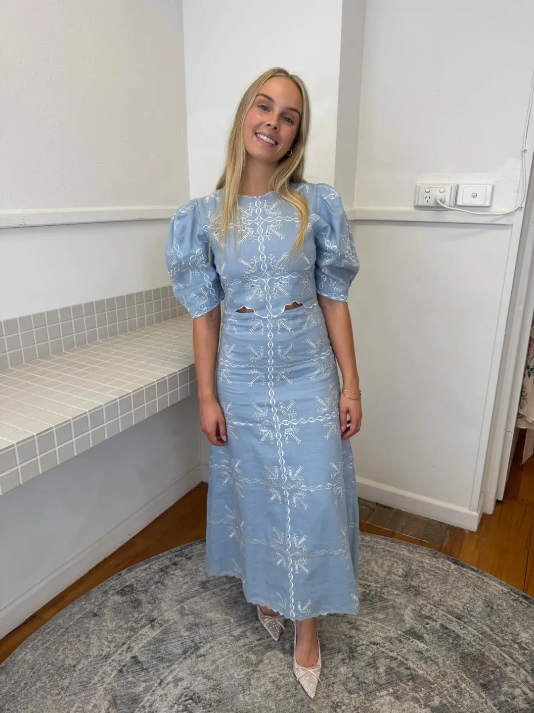 Magali Pascal Blue Nanette Midi Dress Blue Size 8 for rent on The Volte - main image