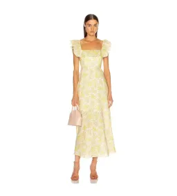 Zimmermann Goldie Ruffle Neck Midi Dress Yellow Floral Size 0 / AU 8 for rent on The Volte - image 1