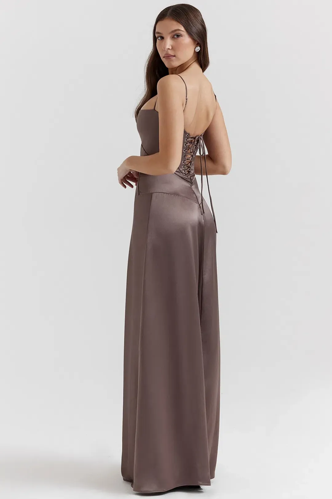 House of CB Anabella Lace Up Maxi Dress Smoke Size S / AU 8 for rent on The Volte - main image