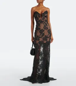 Self Portrait Rhinestone Lace Maxi Dress Black Size S/AU 8 for rent on The Volte - image 2