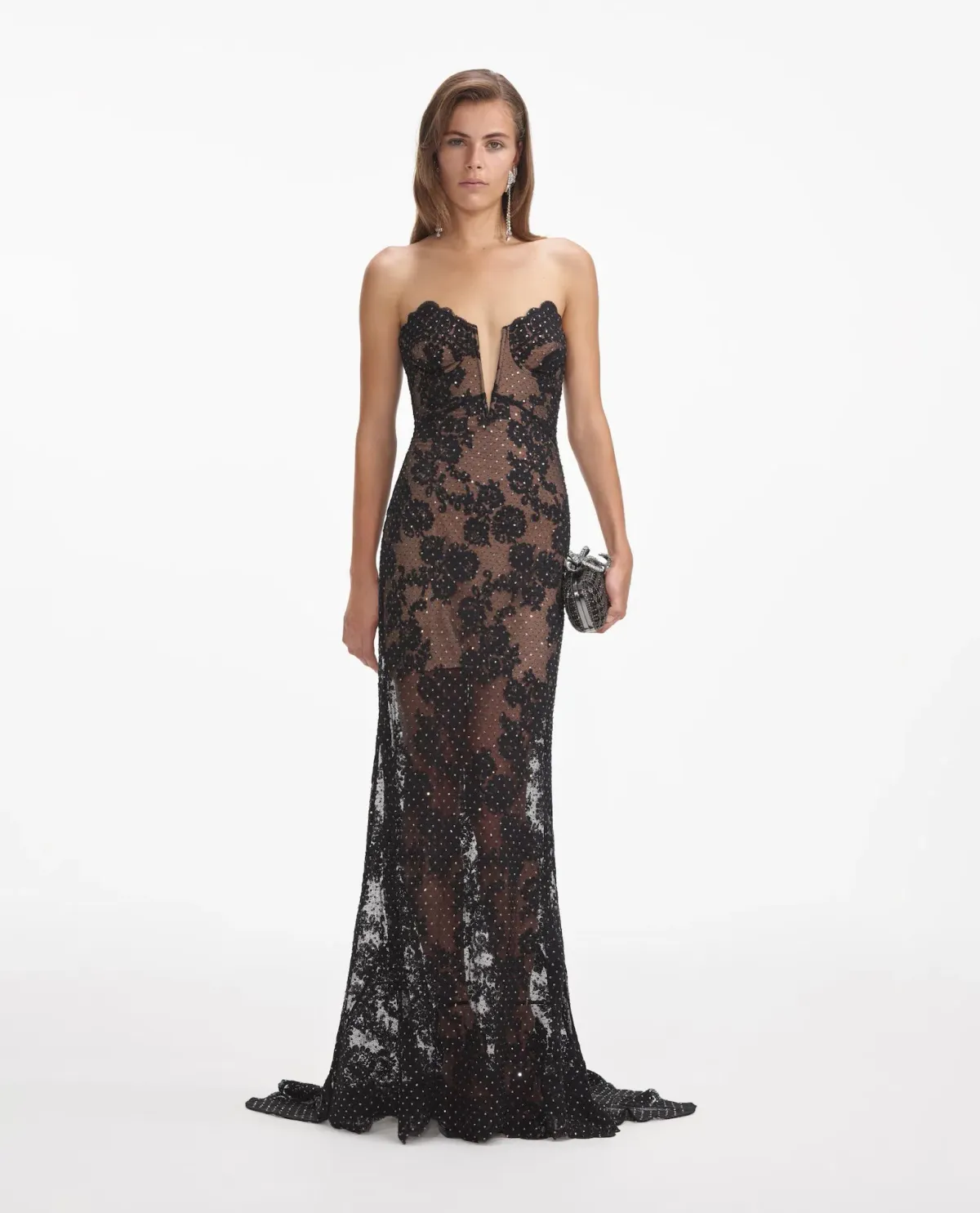 Self Portrait Rhinestone Lace Maxi Dress Black Size S/AU 8 for rent on The Volte - main image