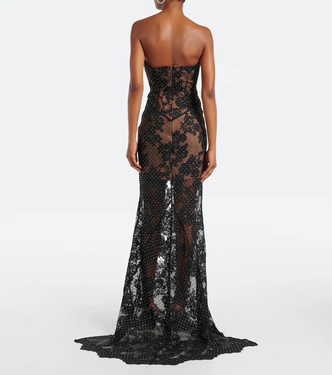 Self Portrait Rhinestone Lace Maxi Dress Black Size S/AU 8 for rent on The Volte - main image
