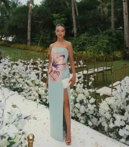 Leo Lin Clémence Embroidered Split Maxi Dress in Hibiscus in Pistachio Size 8  for rent on The Volte - image 3